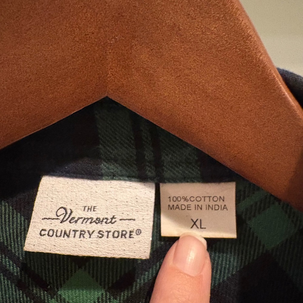 The Vermont Country Store Flannel Tunic Plaid Shirt XL Green Navy Oversized Cozy - Picture 2 of 10